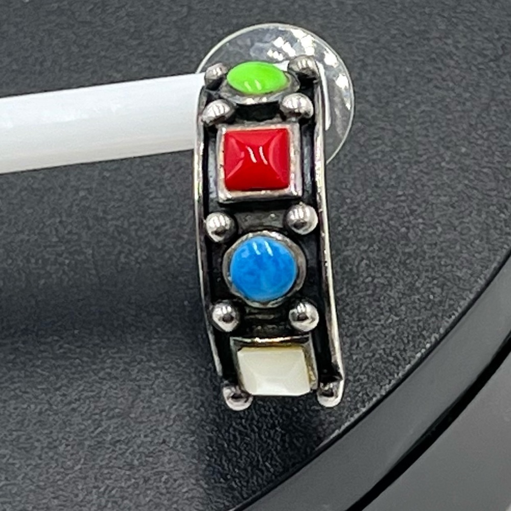 Sterling silver 925 Four Multicolored Stones Half Hoops Earrings
